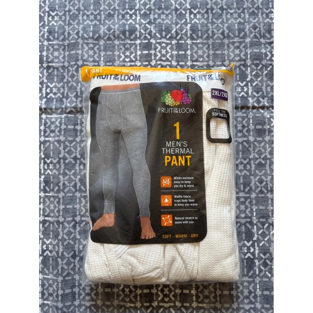 Fruit of the Loom Thermal Pant Mens 2XL Natural NEW Waffle Knit Base Layer